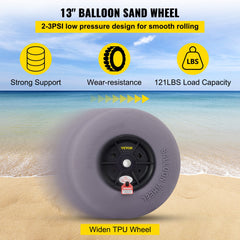 VEVOR Balloon Beach Wheels Replacement Beach Tires 13" TPU 121 LBS Load Capacity