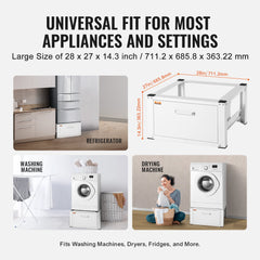 VEVOR Laundry Pedestal 686mmmW x 366mmH, Washer And Dryer Base Stand Platform Universal Fit 299kg Capacity, Heavy Duty Multi-Functional Base for Washing Machine with Drawer & Rich Accessories