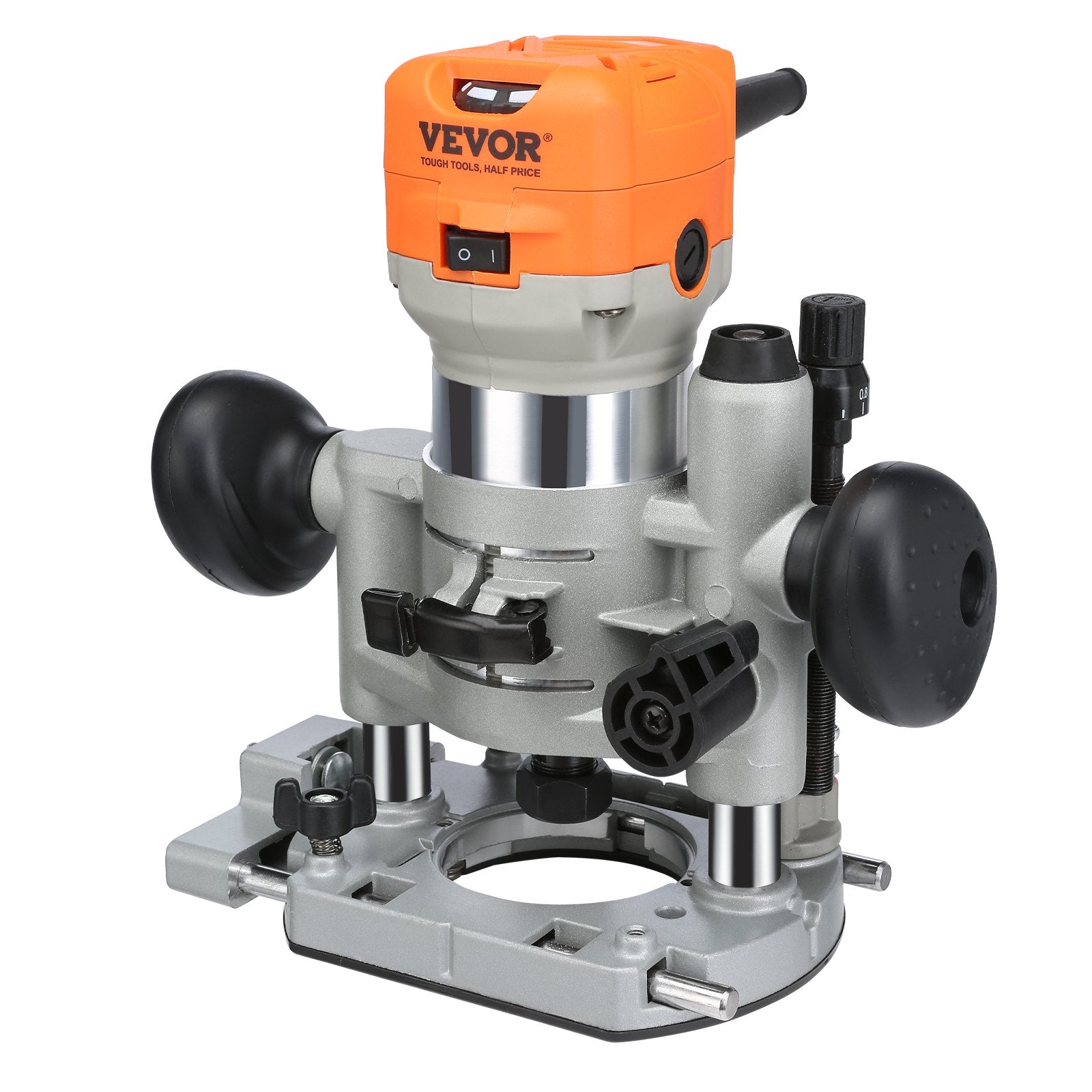 VEVOR Wood Router, 1.25HP 800W, Compact Wood Trimmer Router Combo Tool with Plunge and Fixed Base, 30000RPM 6 Variable Speeds, with 1/4'' & 5/16'' Collets Dust Hood, for Woodworking Slotting Trimming