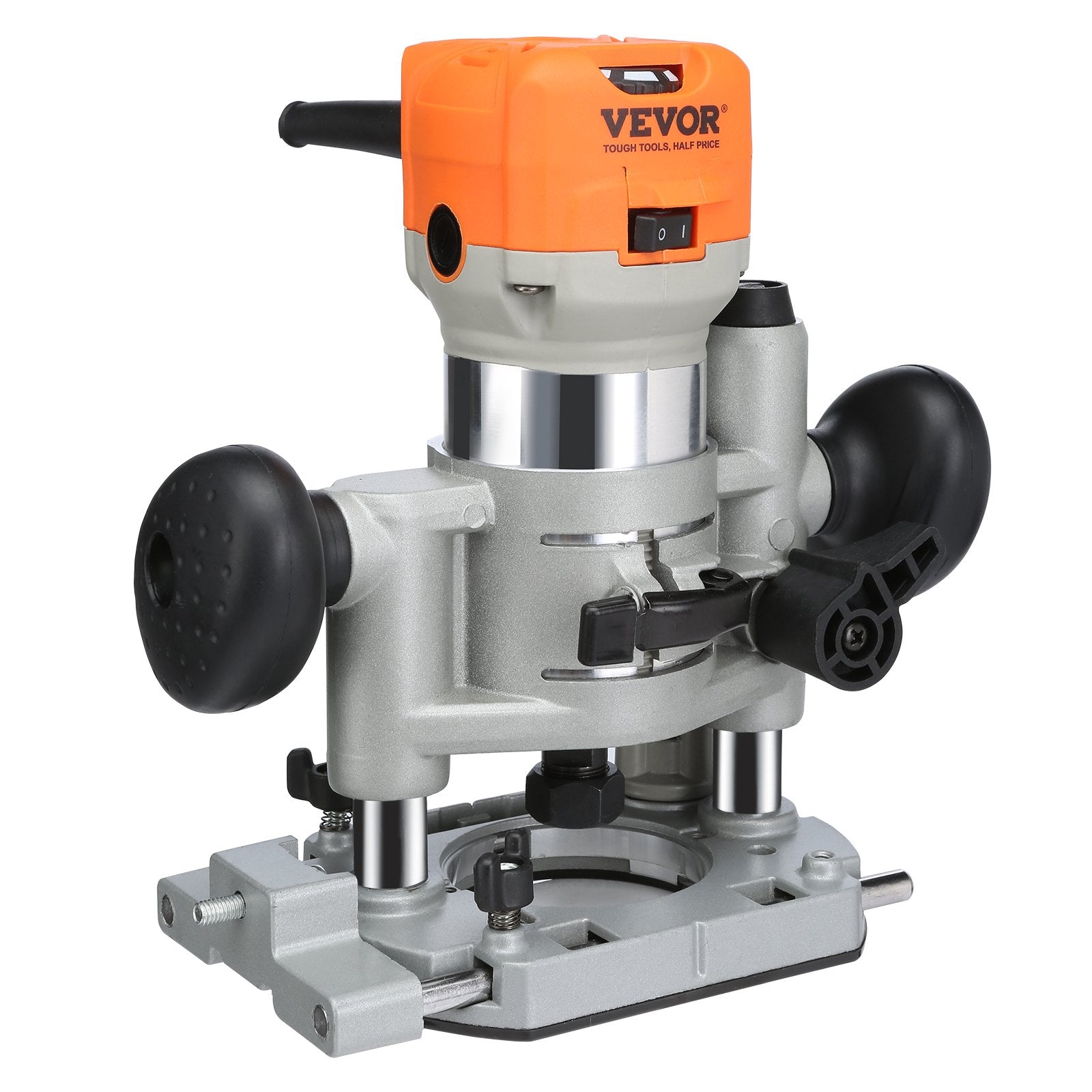 VEVOR Wood Router, 1.25HP 800W, Compact Wood Trimmer Router Combo Tool with Plunge and Fixed Base, 30000RPM 6 Variable Speeds, with 1/4'' & 5/16'' Collets Dust Hood, for Woodworking Slotting Trimming