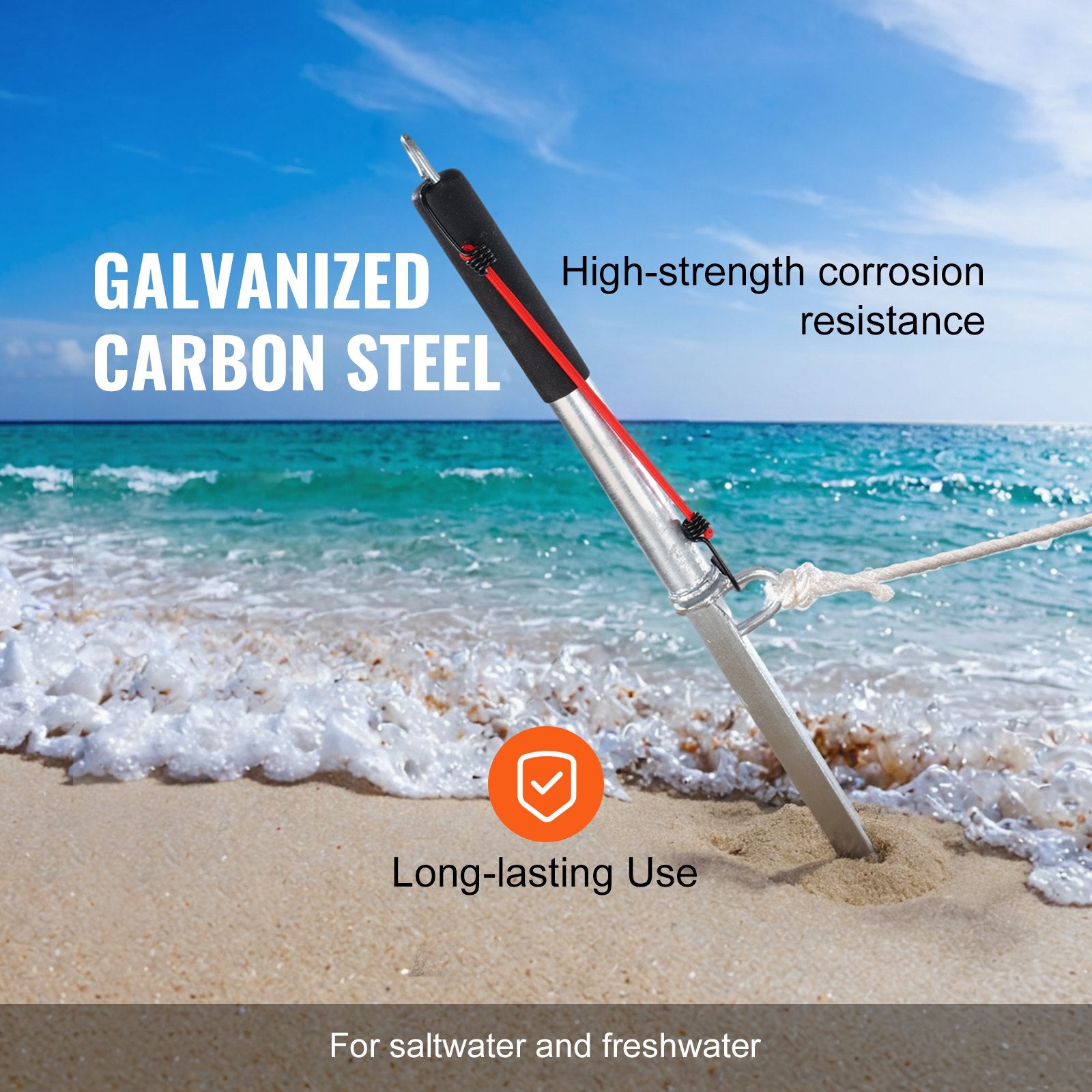 VEVOR Sand Spike Boat Anchor Pole, 36" Galvanized Carbon Steel Slide Anchor Shore Spike, Self-Hammering Beach Spike Anchor for Small Boat Jetski Pontoon Kayak, with Oxford Storage Bag and Bungee Cord