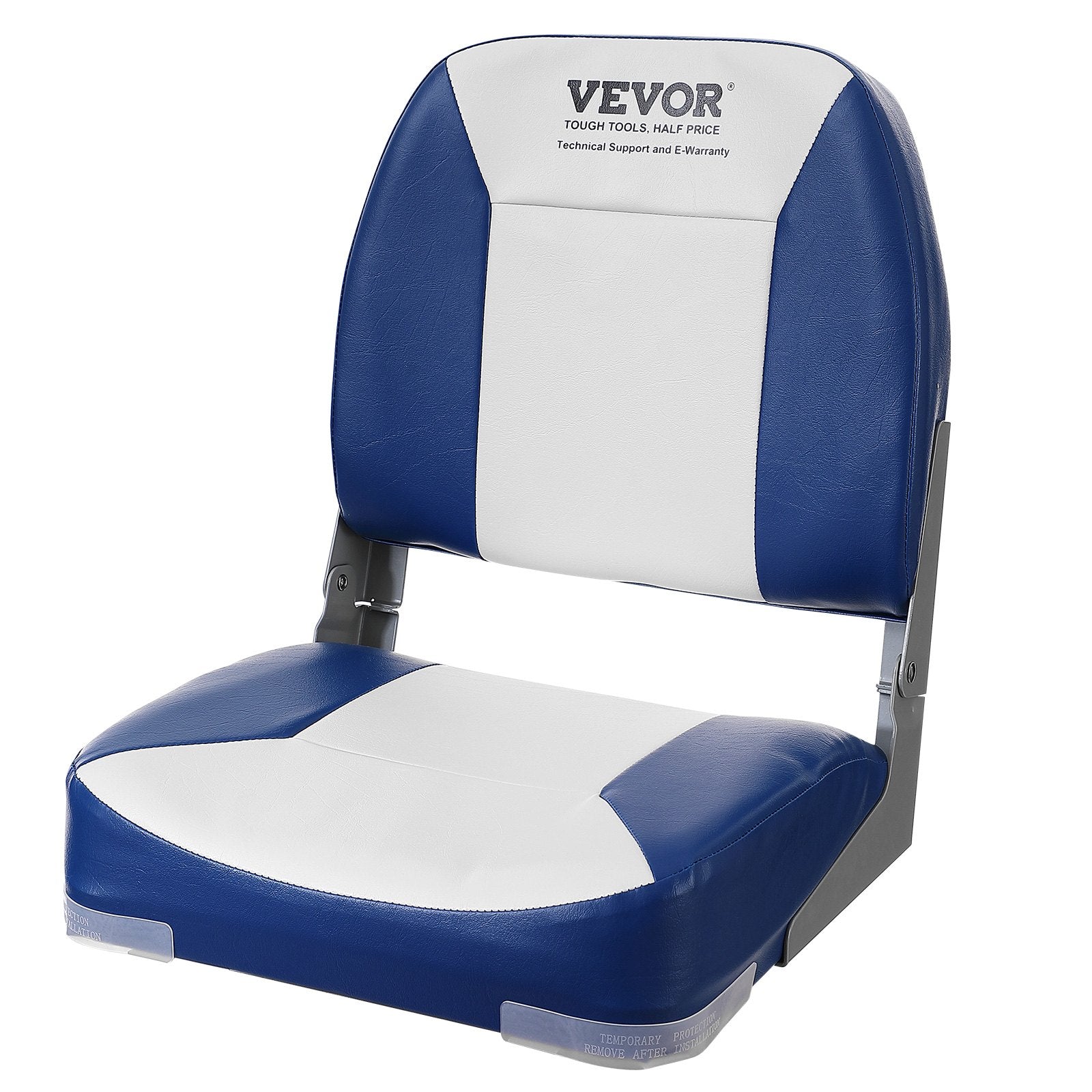 VEVOR Boat Seat, 480 mm Low Back Boat Seat, Folding Boat Chair with Thickened Sponge Padding and Hinge, Fold-Down Boat Captain Chair for Fishing Boat, Sightseeing Boat, Speedboat, Canoe, 1-Piece