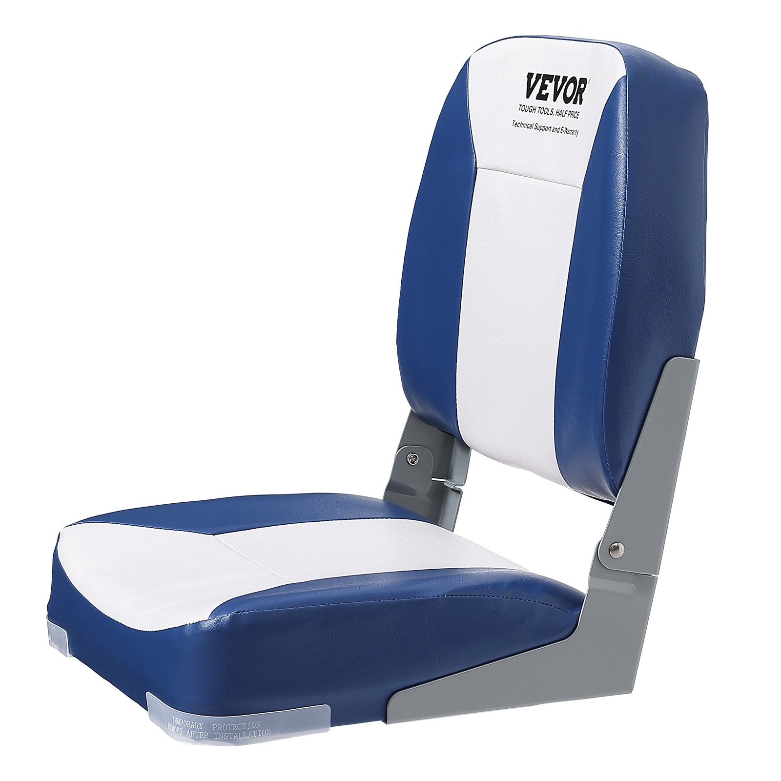 VEVOR Boat Seat, 480 mm Low Back Boat Seat, Folding Boat Chair with Thickened Sponge Padding and Hinge, Fold-Down Boat Captain Chair for Fishing Boat, Sightseeing Boat, Speedboat, Canoe, 1-Piece
