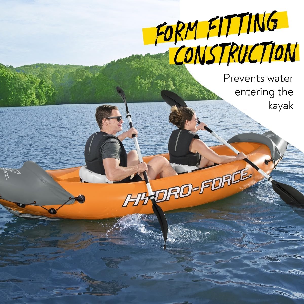 Bestway 3.21m x 1.00m Rapid X2 Kayak for 2 with Hand Pump, Paddles, Seats, Fins and Storage Bag Two Seater