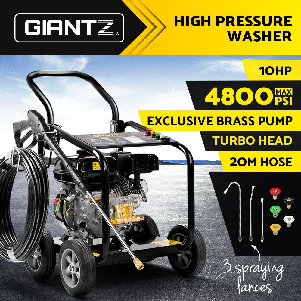 Giantz 4800PSI Petrol High Pressure Cleaner Washer 10HP 20M Hose Gurney-ACT