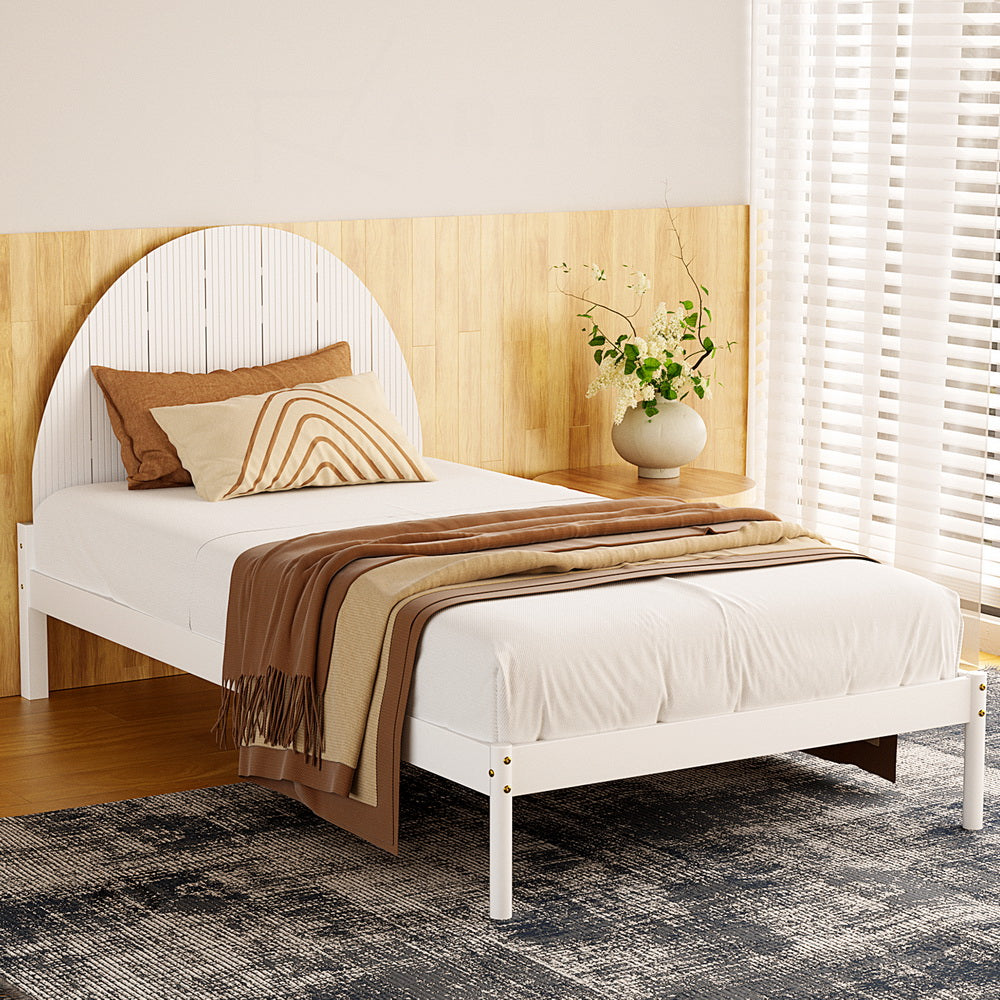 Artiss Bed Frame King Single Size Wooden White DALY-ACT