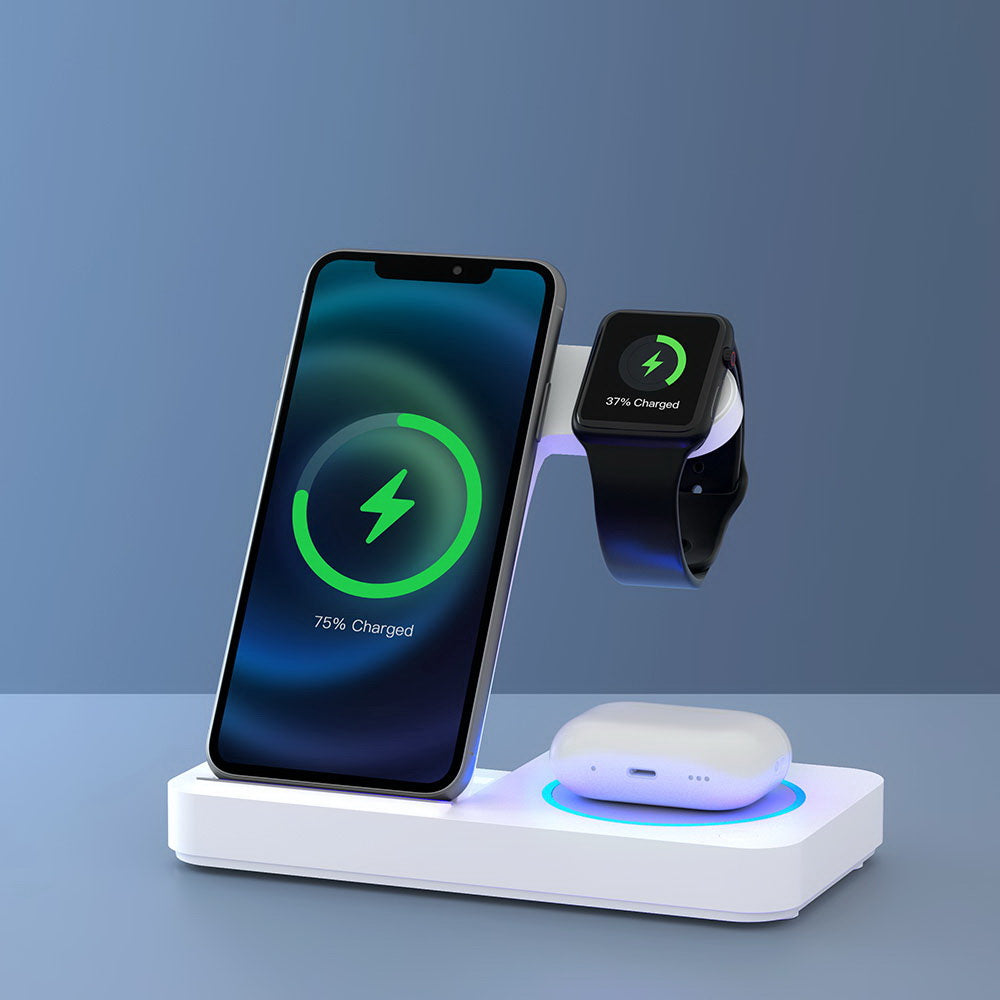 Devanti 4-in-1 Wireless Charger Dock Fast Charging for Phone White