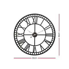 Artiss 80cm Wall Clock Large Roman Numerals Metal Black