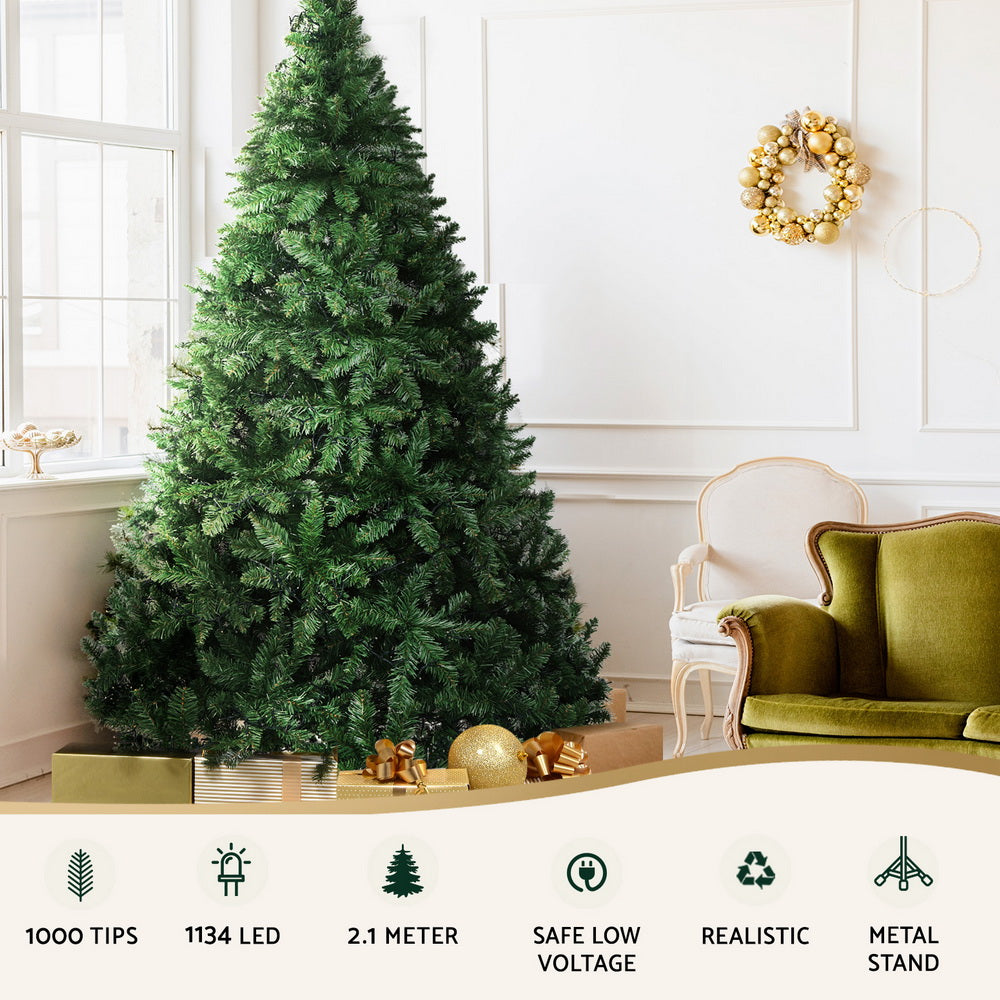 Jingle Jollys Christmas Tree 2.1m Xmas Tree Decorations 1134 LEDs-NSW_Rural