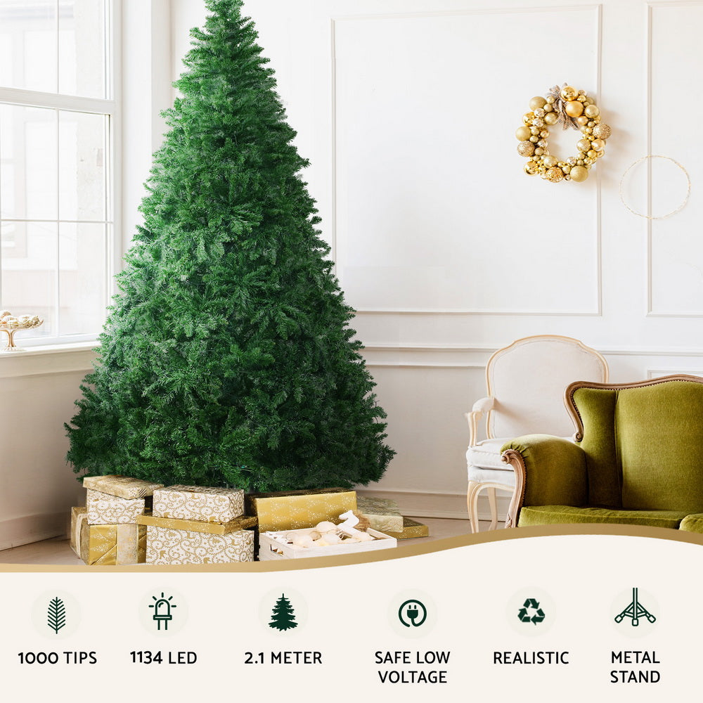 Jingle Jollys Christmas Tree 2.1m Xmas Tree Decoration 8 Light Mode Multi Colour-TAS_Rural