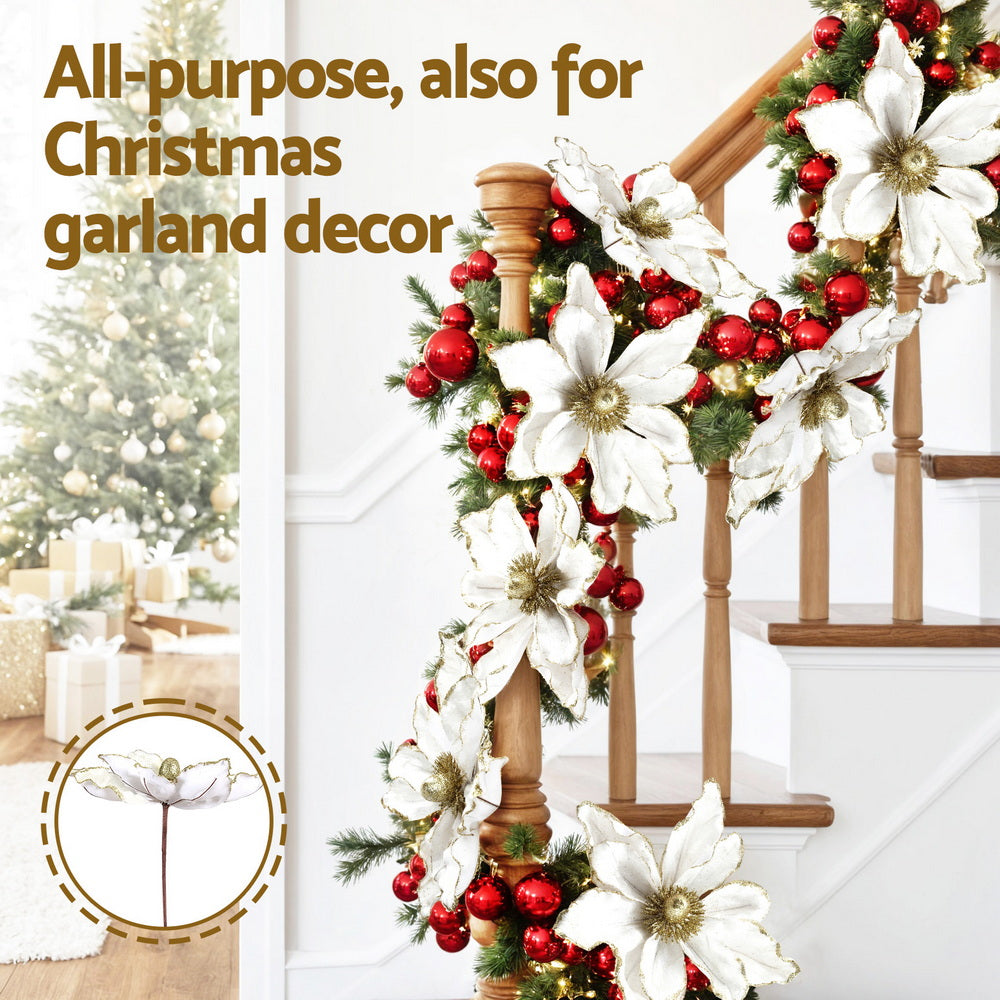 Jingle Jollys 14Pcs Christmas Tree Flower Set Xmas Garland Wreath Magnolia White