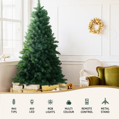 Jingle Jollys Christmas Tree 1.8m RGB Remote LED Tree Party Decoration 890 Tips-VIC_Rural