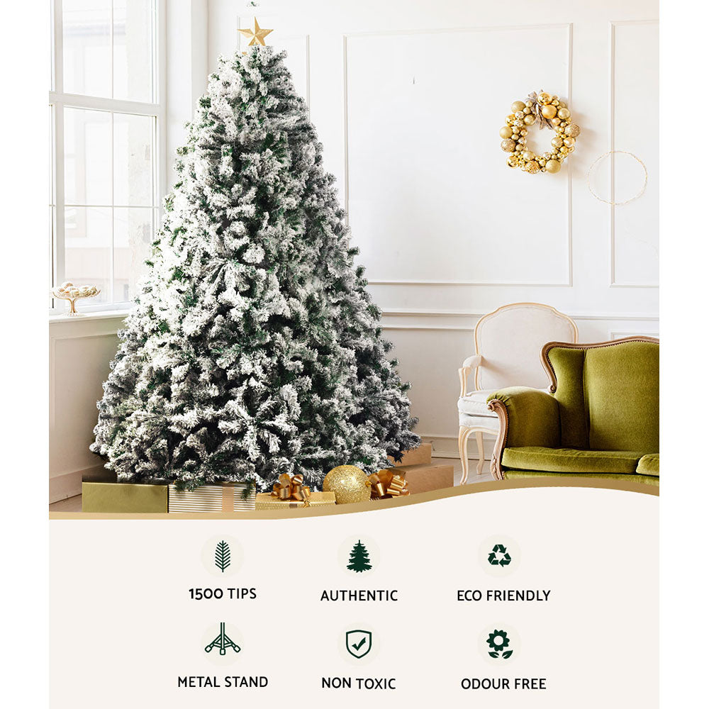 Jingle Jollys Christmas Tree 2.4M Xmas Tree Decorations Snow Flocked 1500 Tips-SA_Metro