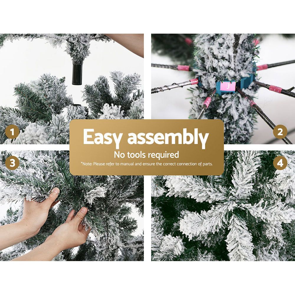 Jingle Jollys Christmas Tree 2.4M Xmas Tree Decorations Snow Flocked 1500 Tips-SA_Metro