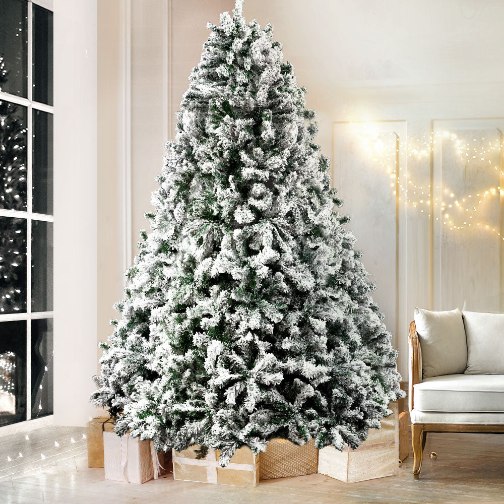 Jingle Jollys Christmas Tree 2.4M Xmas Tree Decorations Snow Flocked 1500 Tips-SA_Metro