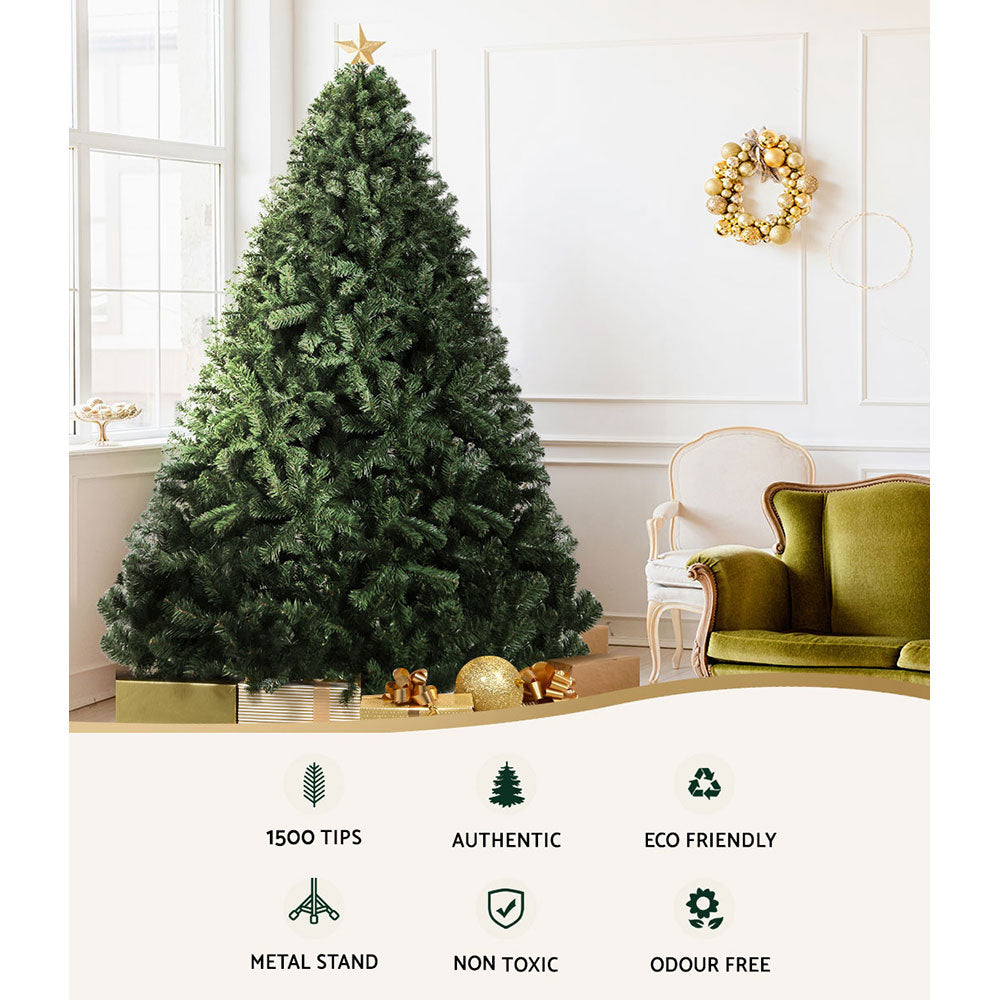 Jingle Jollys Christmas Tree 2.4M Xmas Tree Decorations Green 1500 Tips-NT_Rural