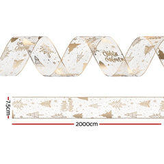 Jingle Jollys 20M Christmas Ribbon Roll Bow Printed Xmas Tree Decor Gift Gold