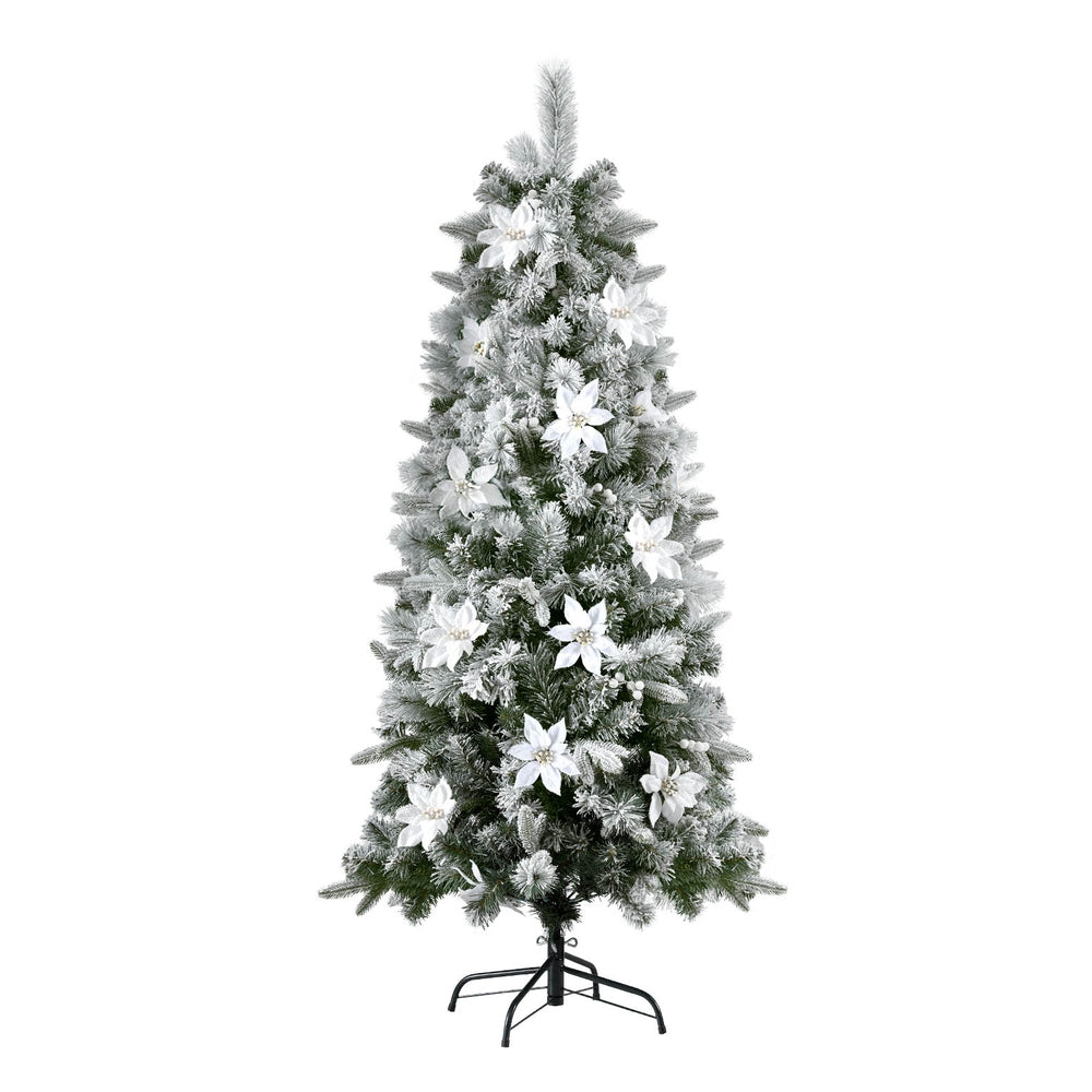Jingle Jollys Christmas Tree 1.8m Xmas Tree Snow Flocked Flowers Decor 564 Tips-ACT