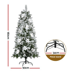 Jingle Jollys Christmas Tree 1.8m Xmas Tree Snow Flocked Flowers Decor 564 Tips-ACT