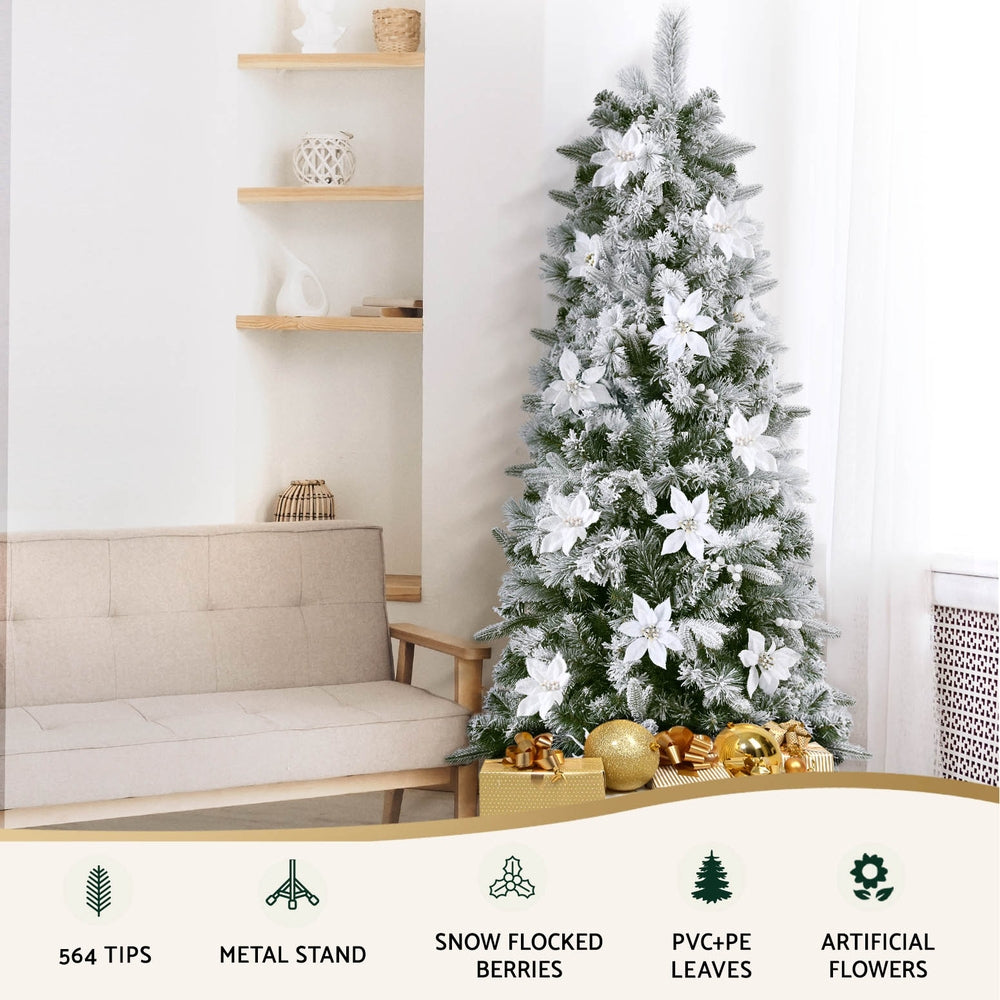 Jingle Jollys Christmas Tree 1.8m Xmas Tree Snow Flocked Flowers Decor 564 Tips-TAS_Metro