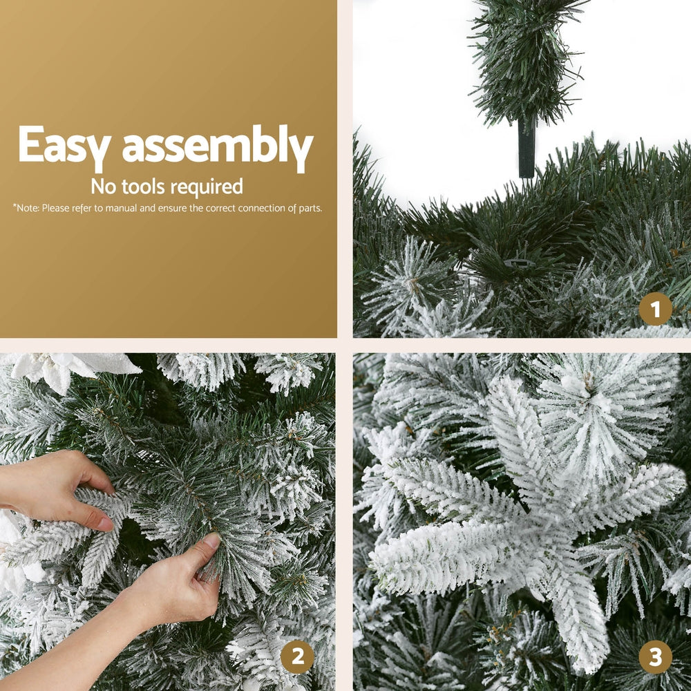 Jingle Jollys Christmas Tree 1.8m Xmas Tree Snow Flocked Flowers Decor 564 Tips-NSW_Rural
