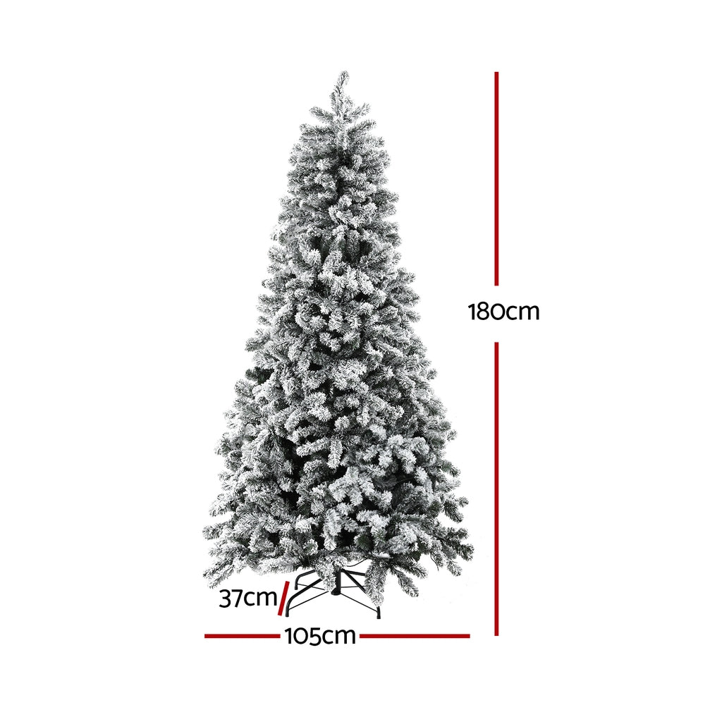 Jingle Jollys Christmas Tree 1.8m Snow Flocked LED Xmas Decoration 8 Light Modes-QLD_Rural