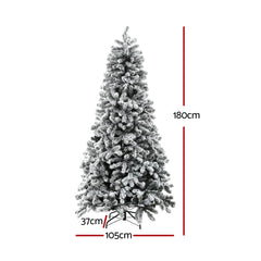 Jingle Jollys Christmas Tree 1.8m Snow Flocked LED Xmas Decoration 8 Light Modes-SA_Metro