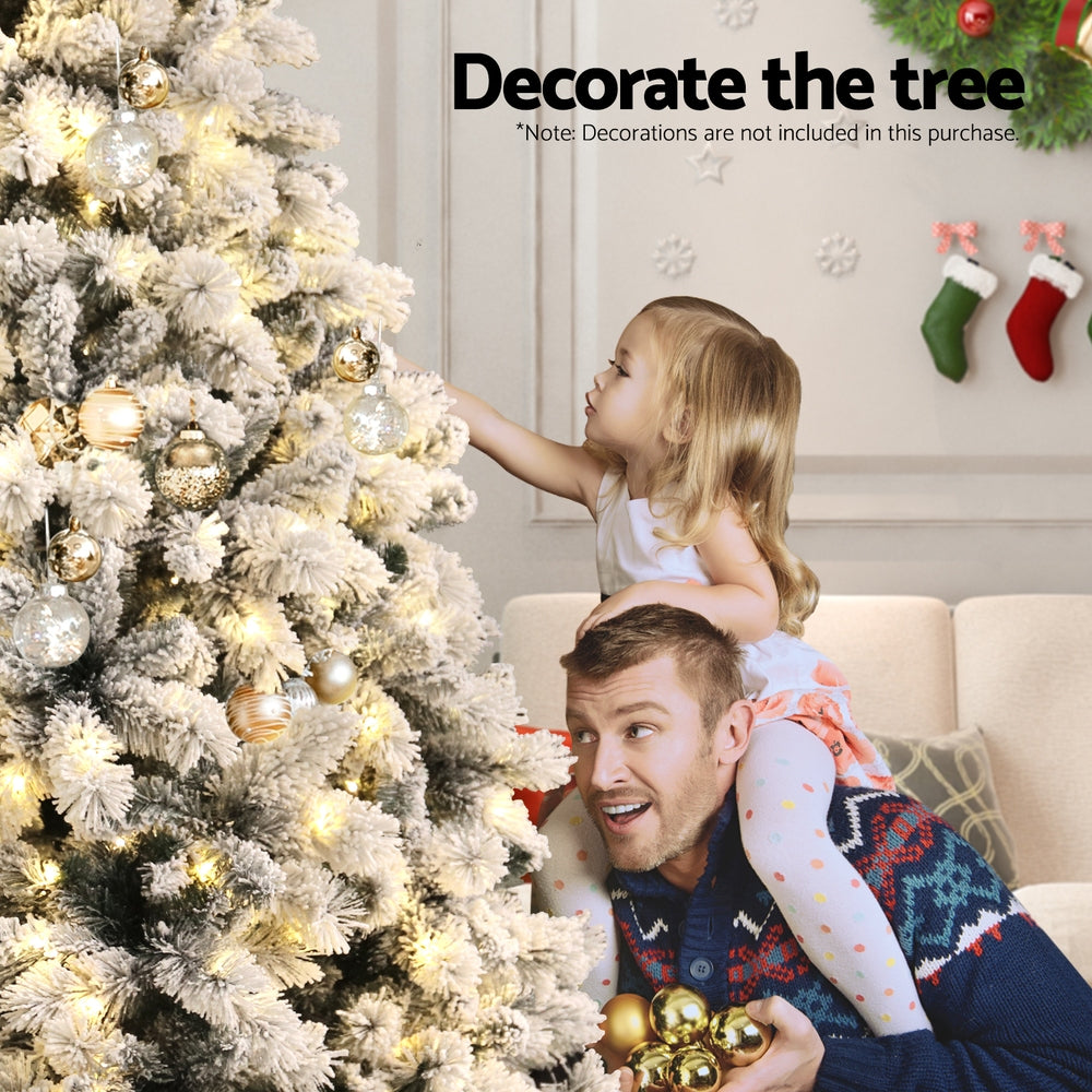 Jingle Jollys Christmas Tree 1.8m Snow Flocked LED Xmas Decoration 8 Light Modes-SA_Metro