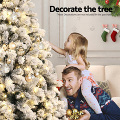 Jingle Jollys Christmas Tree 1.8m Snow Flocked LED Xmas Decoration 8 Light Modes-SA_Metro