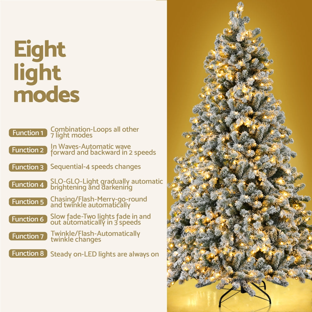 Jingle Jollys Christmas Tree 1.8m Snow Flocked LED Xmas Decoration 8 Light Modes-SA_Metro