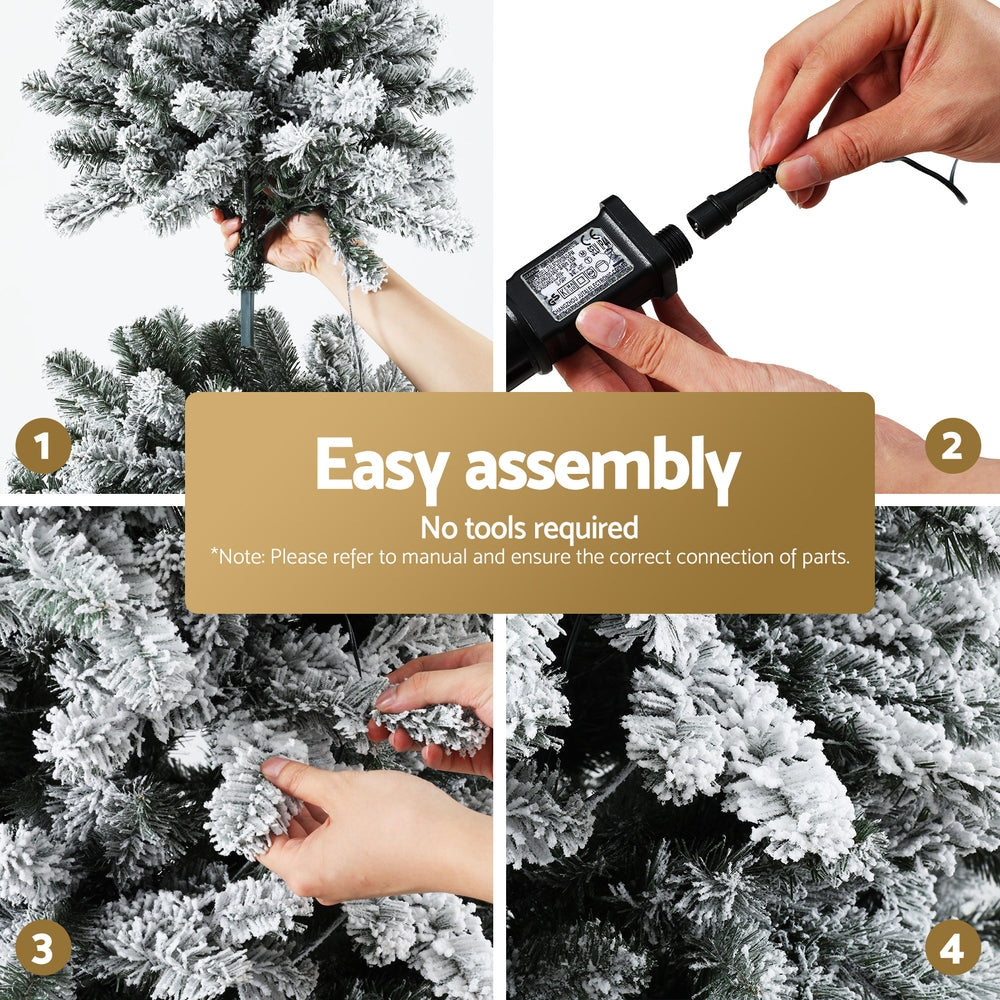 Jingle Jollys Christmas Tree 1.8m Snow Flocked LED Xmas Decoration 8 Light Modes-QLD_Rural