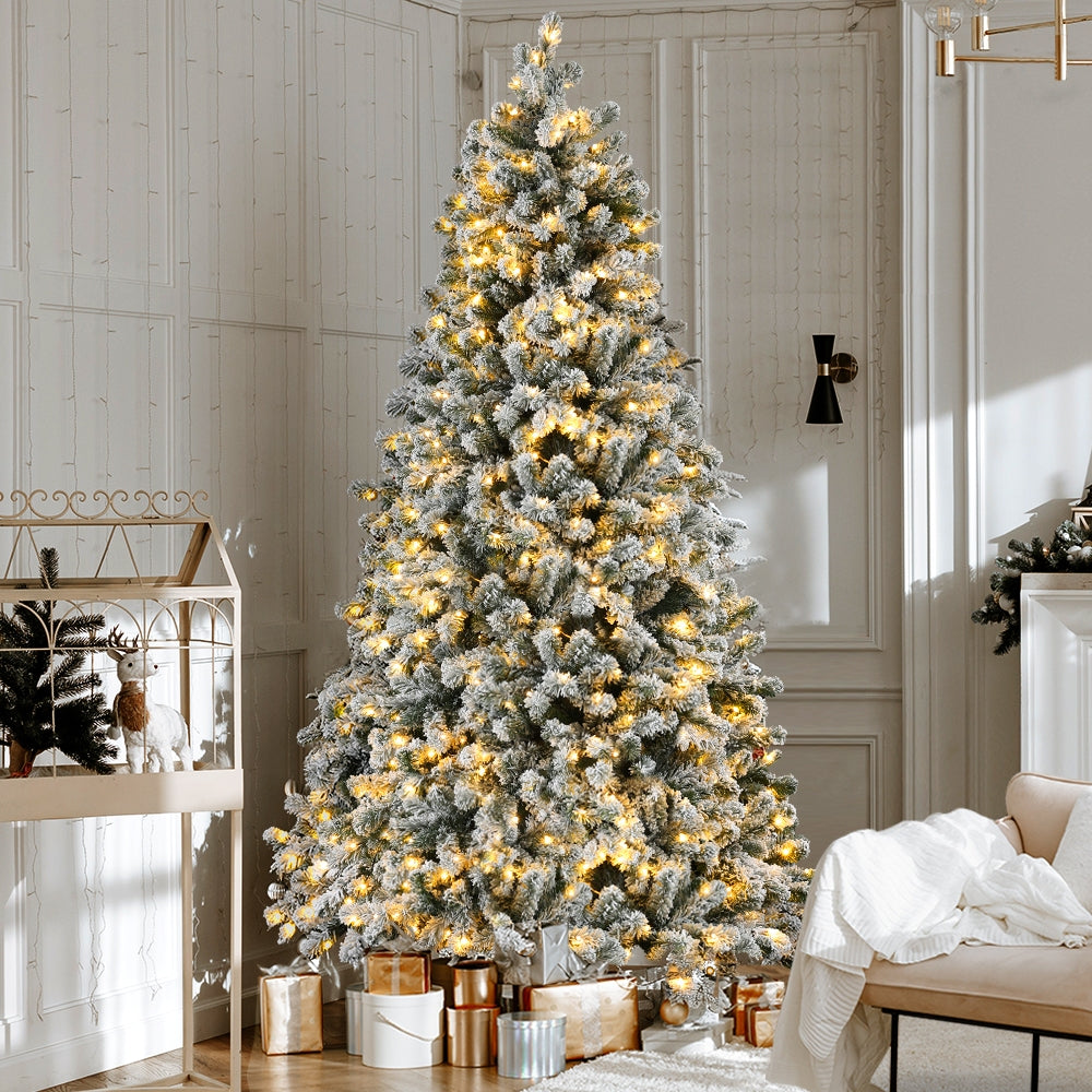 Jingle Jollys Christmas Tree 1.8m Snow Flocked LED Xmas Decoration 8 Light Modes-SA_Metro