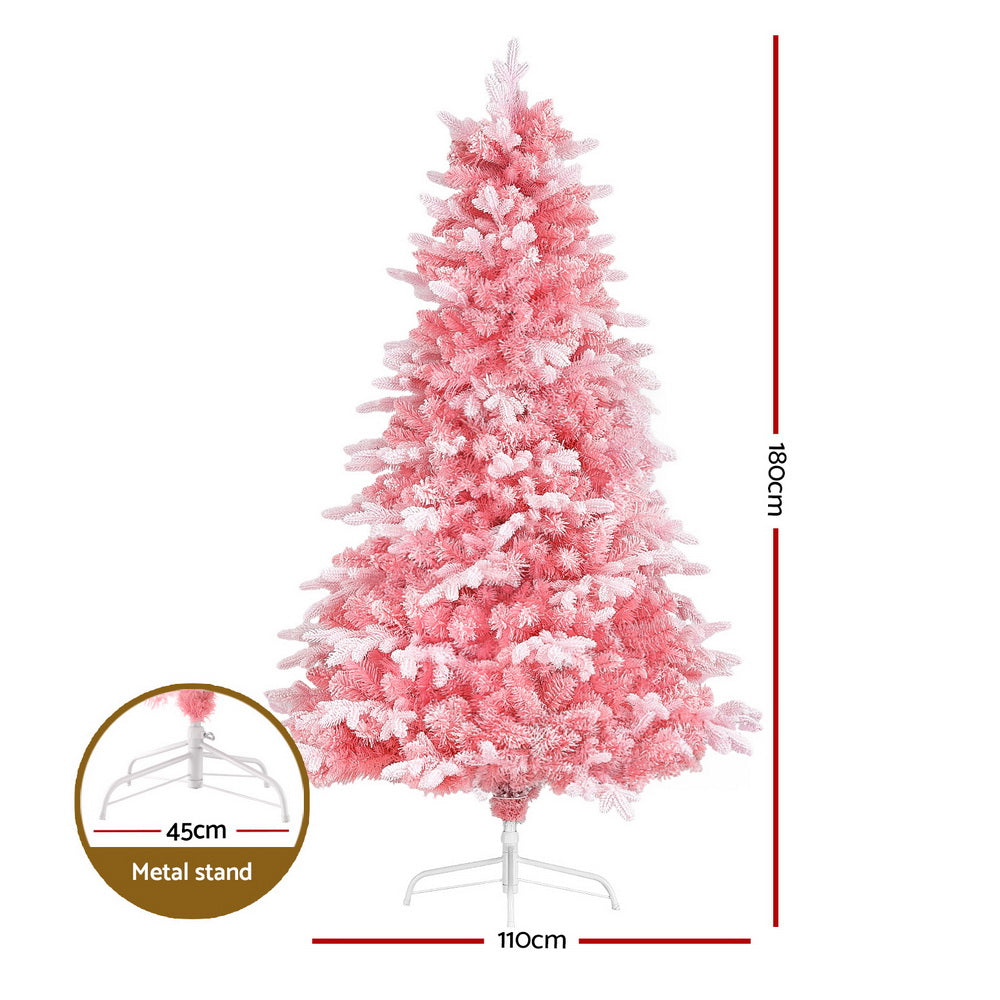 Jingle Jollys Christmas Tree 1.8m Pink Xmas Tree Snowy Party Decor 810 Tips-NSW_Metro