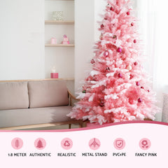 Jingle Jollys Christmas Tree 1.8m Pink Xmas Tree Snowy Party Decor 810 Tips-NT_Rural