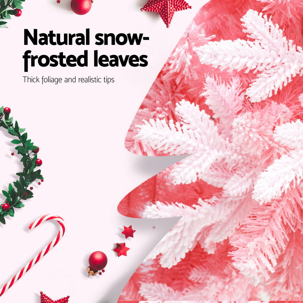 Jingle Jollys Christmas Tree 1.8m Pink Xmas Tree Snowy Party Decor 810 Tips-VIC_Metro