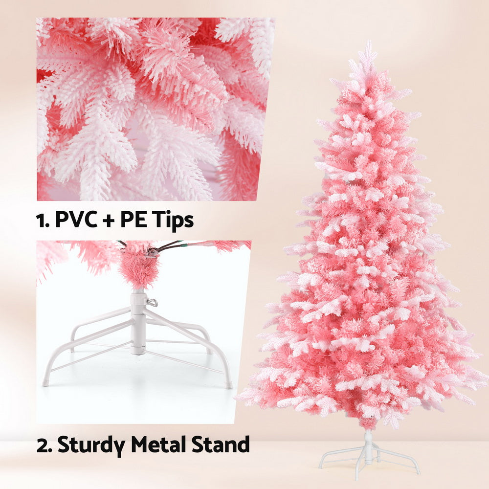 Jingle Jollys Christmas Tree 1.8m Pink Xmas Tree Snowy Party Decor 810 Tips-NSW_Metro