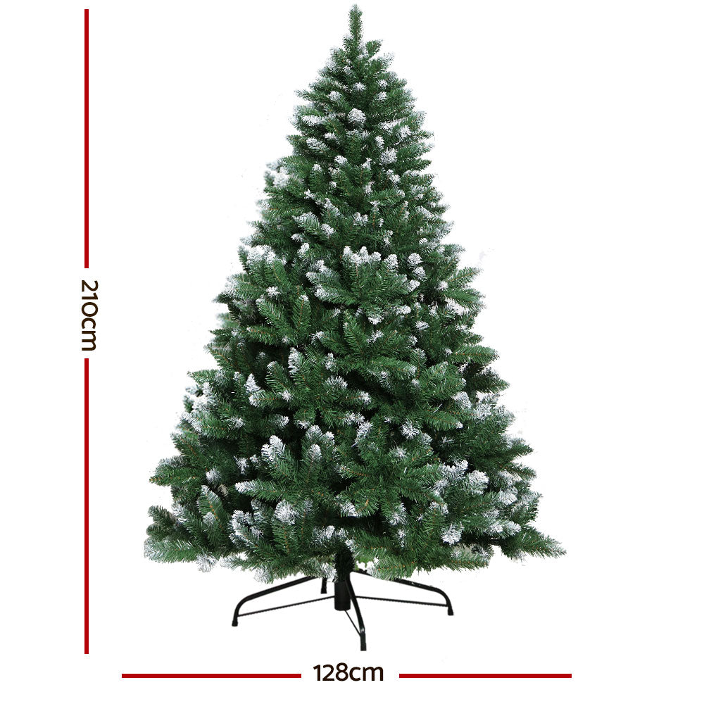 Jingle Jollys Christmas Tree 2.1m Snowy Xmas Tree Decoration 905 Tips-REMOTE