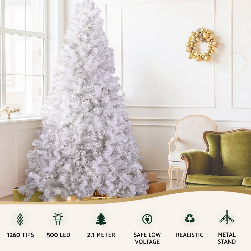 Jingle Jollys Christmas Tree 2.1m 500 LED Xmas Tree Decorations White 1260 Tips-ACT