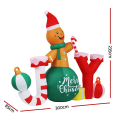 Jingle Jollys Christmas Inflatable Gingerman Joy 3M Long Outdoor Decorations Illuminated