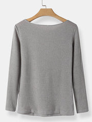 Solid Knit Irregular Pullover Long Sleeve Sweater