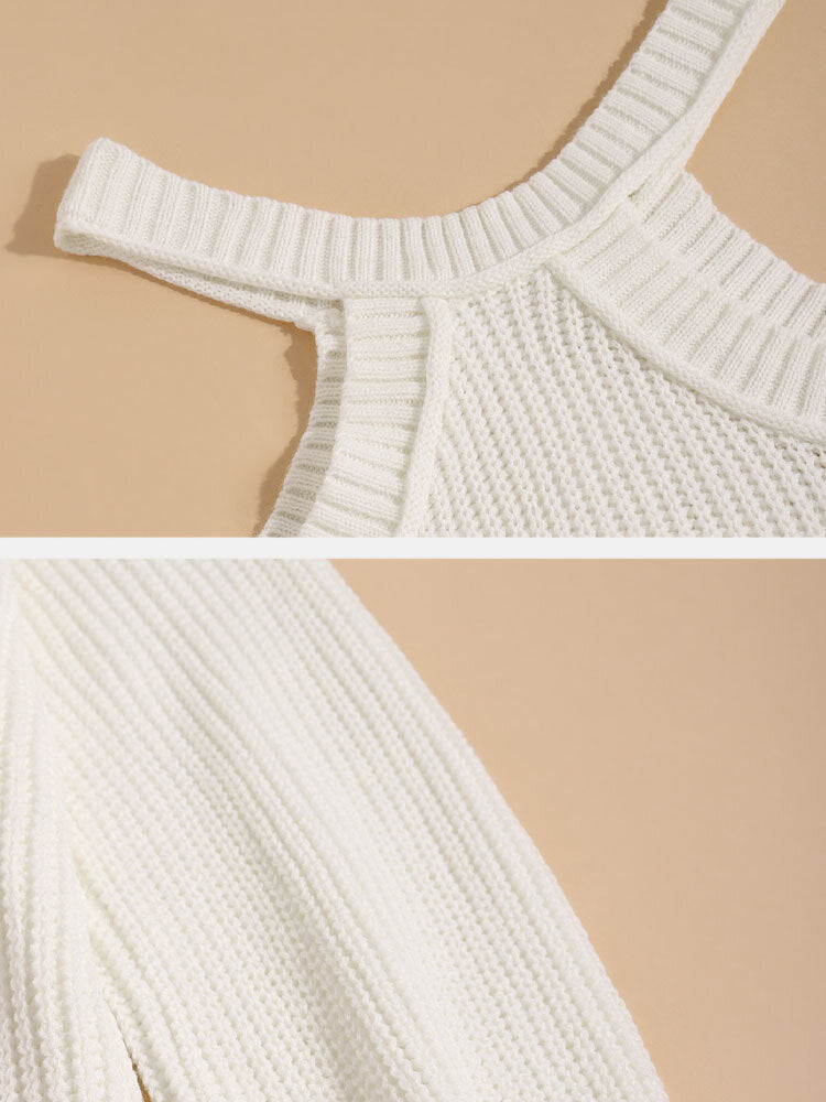 Solid Off-shoulder Hollow Long Sleeve Casual Sweater