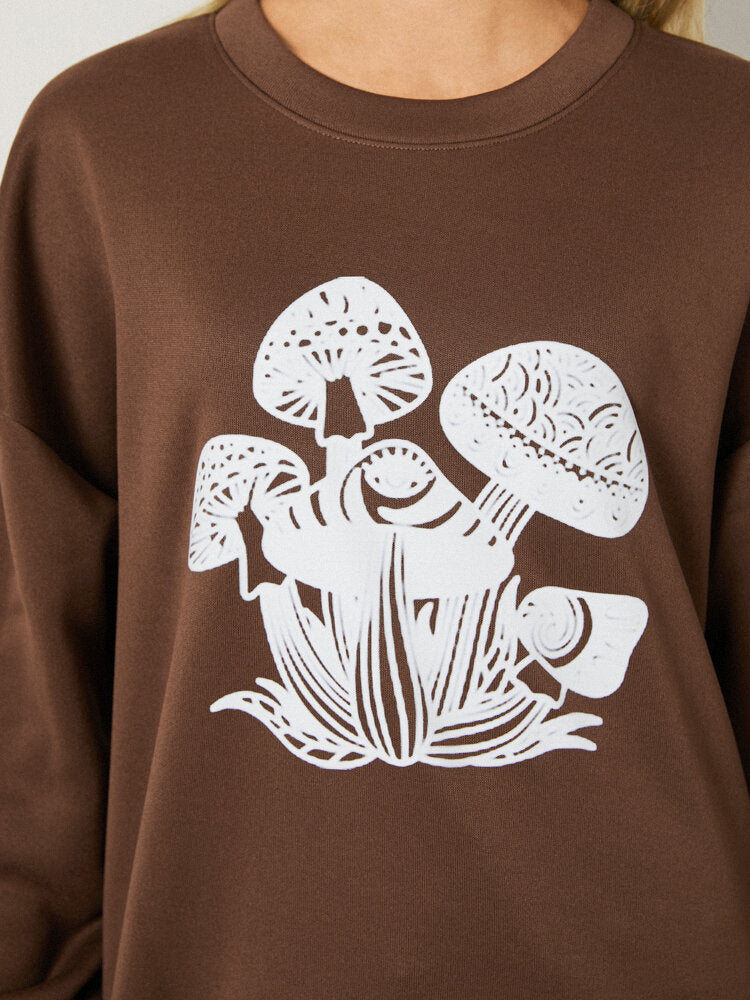 Mushroom Print Long Sleeve O-neck Loose Women Sweatshirt