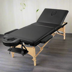 Zenses Massage Table 70cm Portable 3 Fold Wooden Beauty Bed Black-NSW_Metro