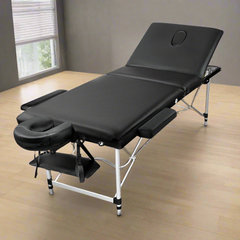 Zenses Massage Table 60cm Portable 3 Fold Aluminium Beauty Bed Black-NSW_Rural