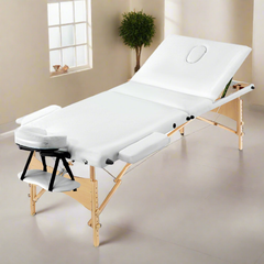 Zenses Massage Table 70cm Portable 3 Fold Wooden Beauty Bed White-VIC_Metro