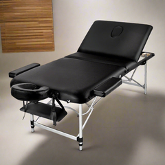 Zenses Massage Table 80cm Portable 3 Fold Aluminium Beauty Bed Black-ACT