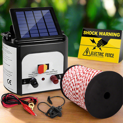 Giantz Fence Energiser 8KM Solar Powered Electric 500M Poly Rope