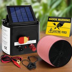 Giantz Fence Energiser 5KM Solar Powered Electric 1200M Poly Tape