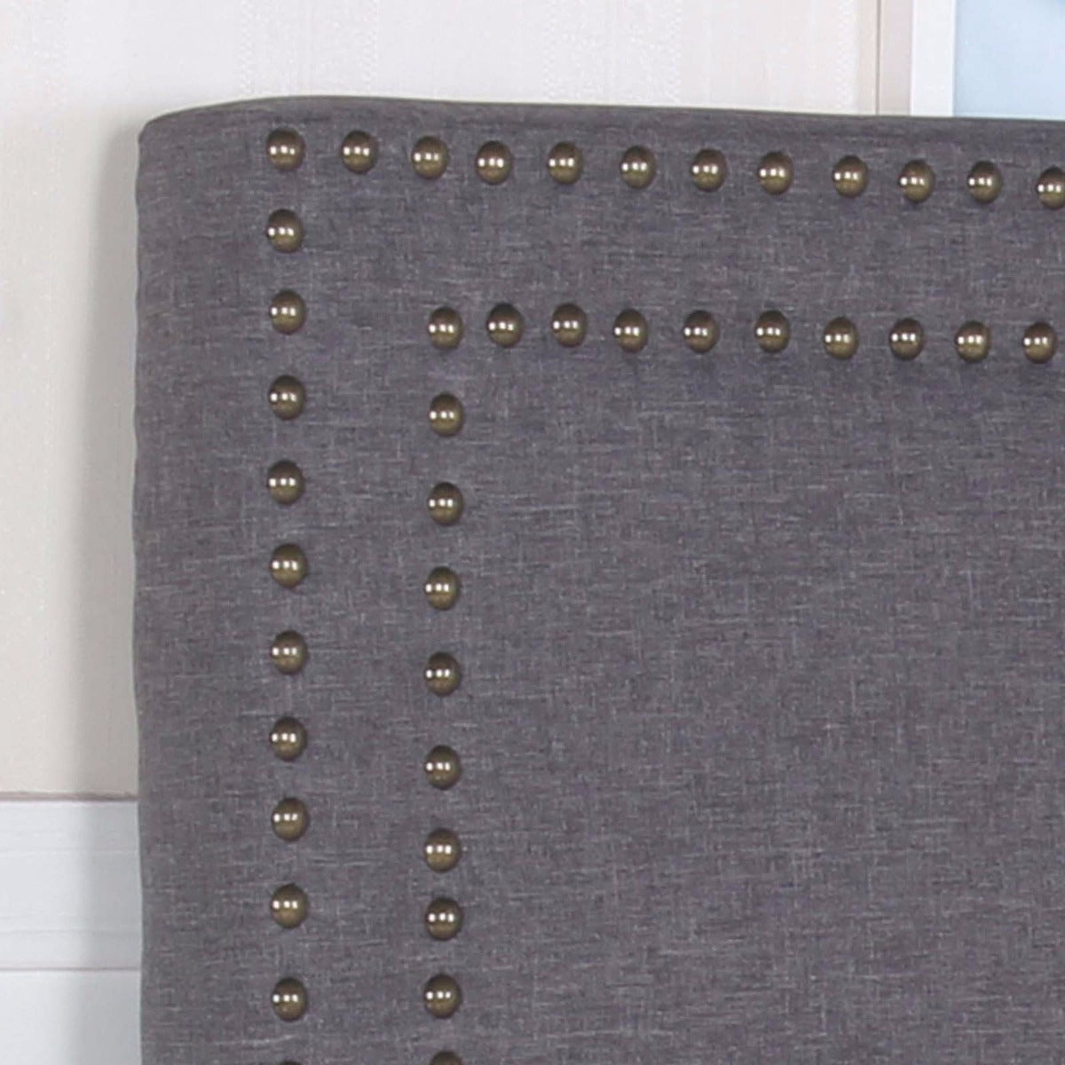 Bed Head Queen Charcoal Headboard Upholstery Fabric Studded Buttons-ACT