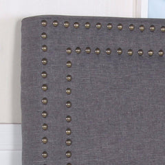 Bed Head Queen Charcoal Headboard Upholstery Fabric Studded Buttons-VIC_Metro